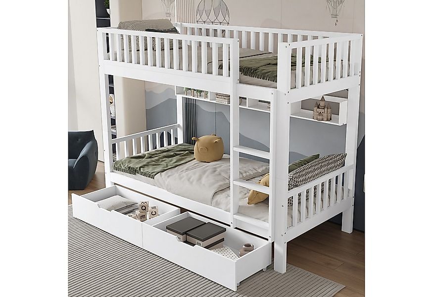 Flieks Etagenbett, Umwandelbares Kinderbett mit Leiter und 2 Schubladen 90x günstig online kaufen