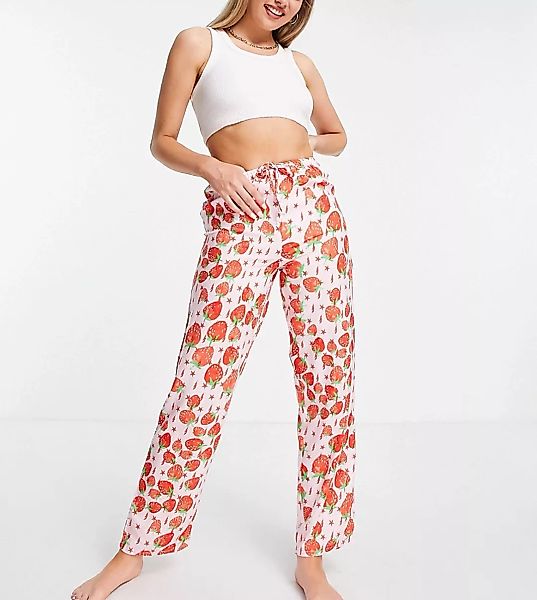 ASOS DESIGN Tall – Mix & Match – Rosa Pyjamahose aus Modal mit Erdbeer- und günstig online kaufen