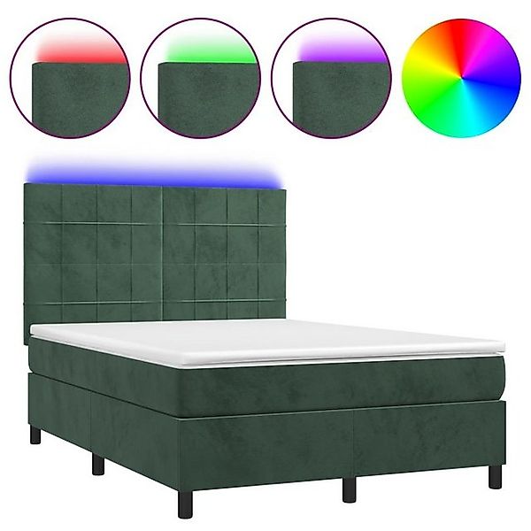 vidaXL Boxspringbett Boxspringbett mit Matratze LED Dunkelgrün 140x190 cm S günstig online kaufen