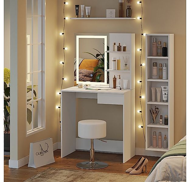 Vicco Schminktisch Dekos, Weiß, 75 cm mit LED-Spiegel, QI-Ladegerät und Hoc günstig online kaufen