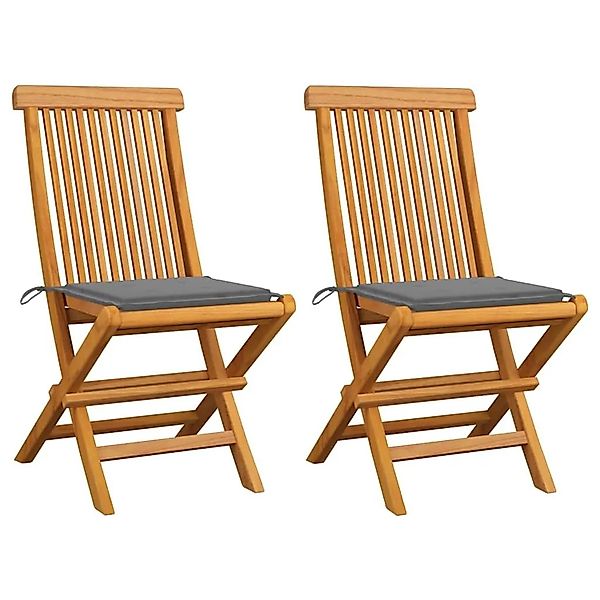 vidaXL Gartenstühle mit Grauen Kissen 2 Stk Massivholz Teak 3062461 günstig online kaufen