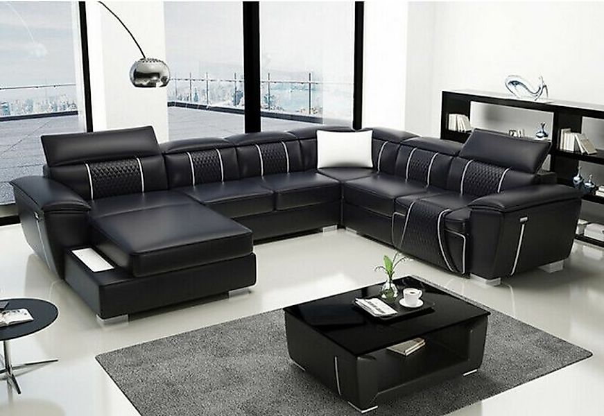 JVmoebel Ecksofa big U Form Sofa Couch Polster Garnitur Leder Textil Stoff, günstig online kaufen