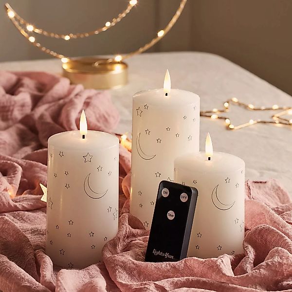 TruGlow® LED Kerzen Trio Mond und Sterne mit Fernbedienung günstig online kaufen