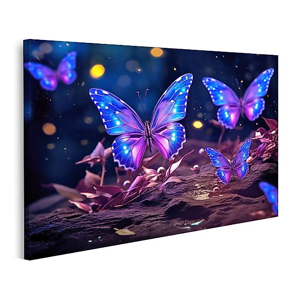 islandburner Leinwandbild Blau lila Neon Schmetterlinge günstig online kaufen