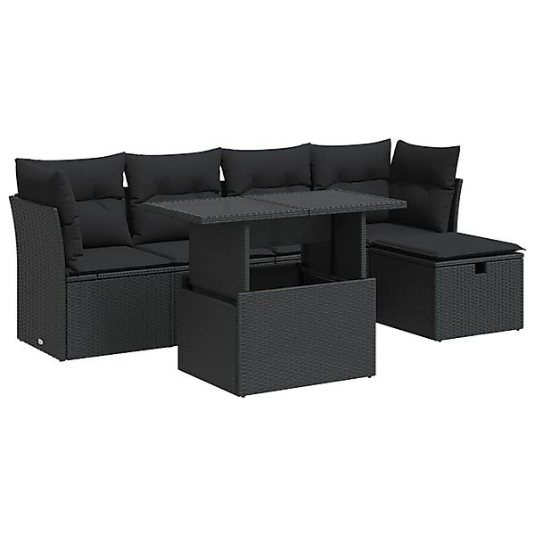 vidaXL 6-Tlg Garten-Sofagarnitur mit Kissen Schwarz Poly Rattan 3326136 günstig online kaufen