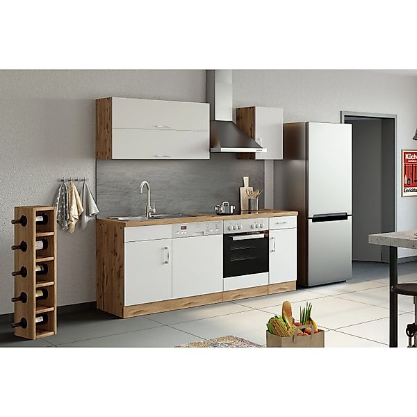 Held Möbel Küchenzeile Sorrento 210 cm Weiß-Wotaneiche ohne E-Geräte günstig online kaufen