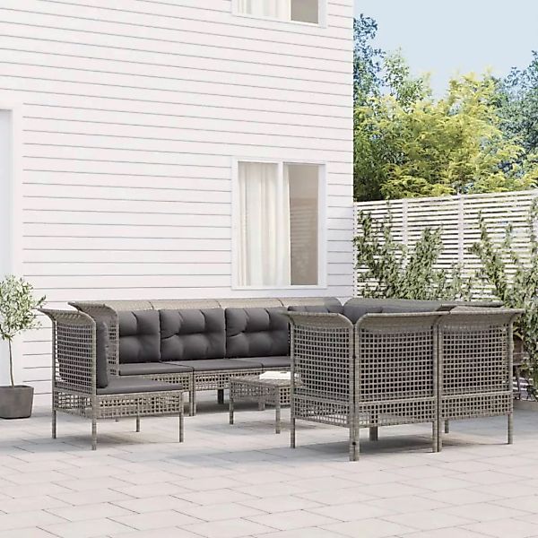 Vidaxl 9-tlg. Garten-lounge-set Mit Kissen Grau Poly Rattan günstig online kaufen