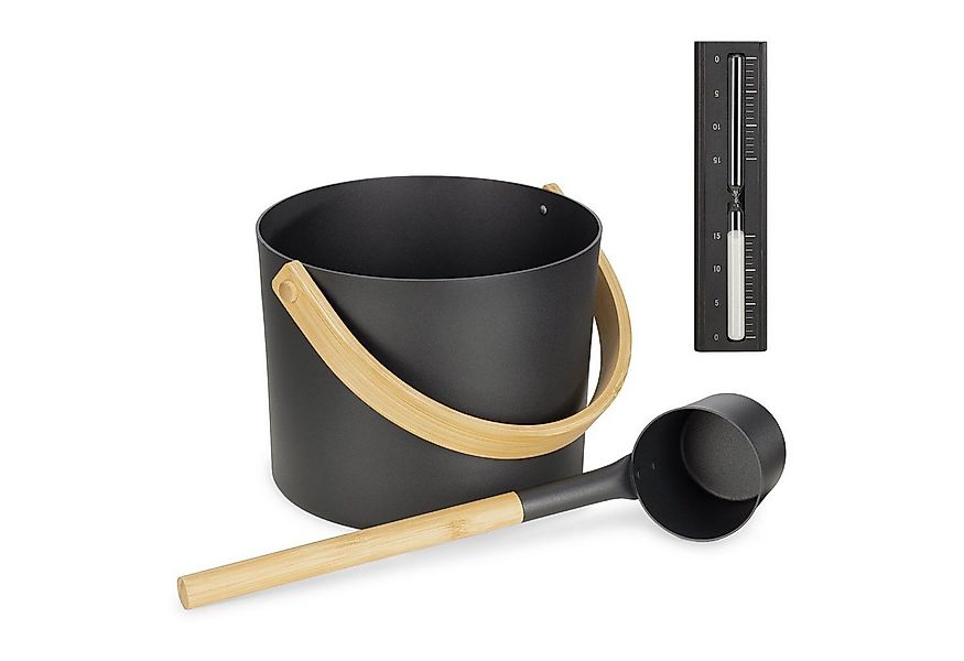 Navaris Sauna-Aufgussset Aluminium Saunakübel mit Kelle und Sanduhr - Sauna günstig online kaufen