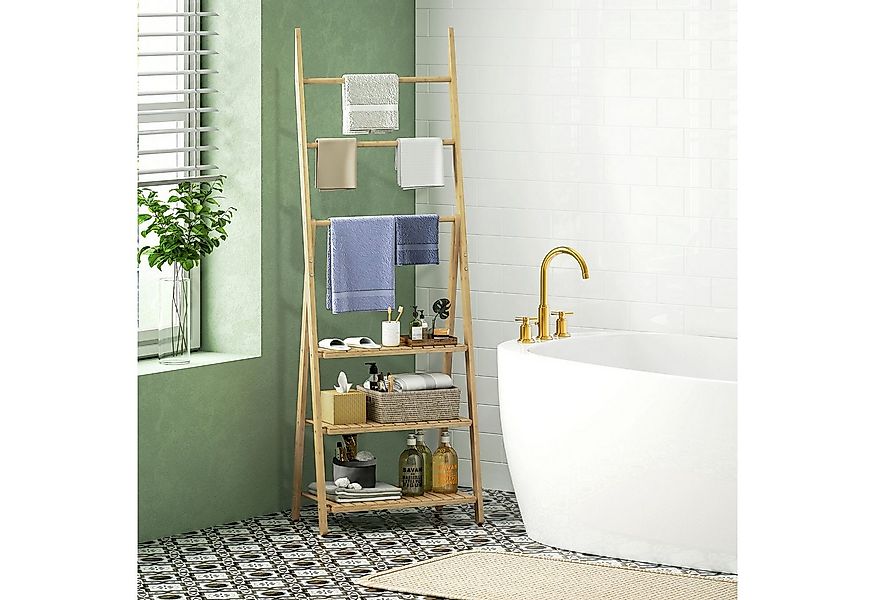HOMCOM Badregal Aufbewahrungsregal aus Bambus, Badezimmerregal 1-tlg., Falt günstig online kaufen