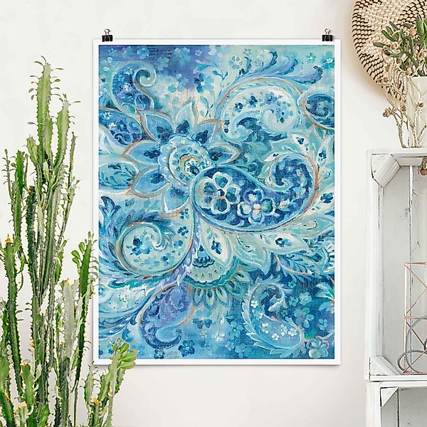 Poster Indisches Paisley in blau günstig online kaufen