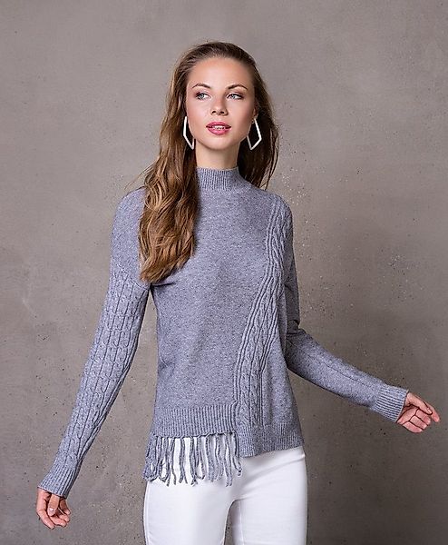 Passioni Strickpullover mit Strickmix und Fransen mit Stehkragen günstig online kaufen