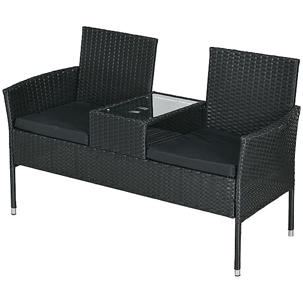 Outsunny Gartenbank 2-Sitzer mit Mittelkaffeetisch, Rattan PE Sofa, Stahl u günstig online kaufen