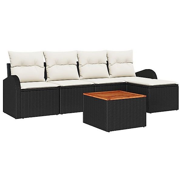 vidaXL Loungesofa 6-teiliges Garten-Sofa-Set mit Kissen Schwarz Poly-Rattan günstig online kaufen
