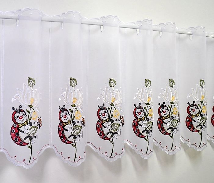 Stickereien Plauen Scheibengardine Marienkäfer, Stangendurchzug (1 günstig online kaufen