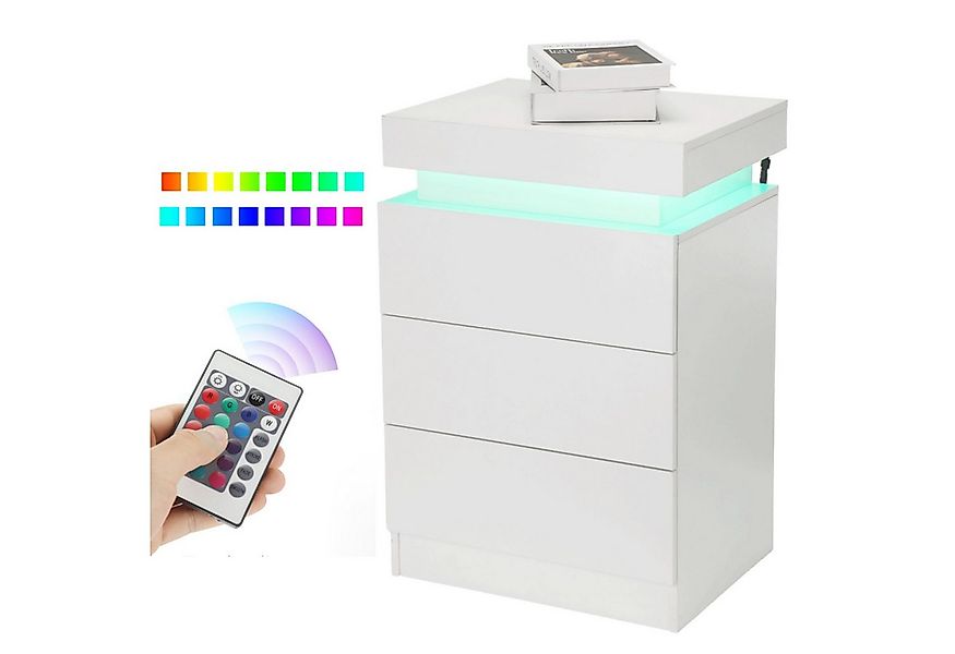 oyajia Nachttisch Hochglanz Nachtschrank mit 2 Schubladen,LED-Beleuchtung 1 günstig online kaufen