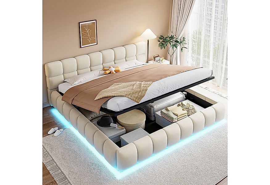 Merax Polsterbett mit LED-Licht & hydraulischem Stauraum (1-tlg), Doppelbet günstig online kaufen