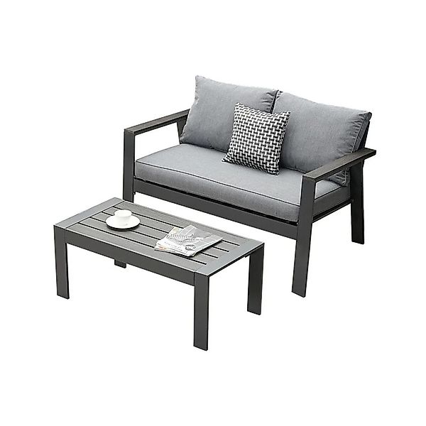 MeXo Hochlehner Gartenlounge Set Aluminium Balkonsofa 2 Sitzer Grau günstig online kaufen
