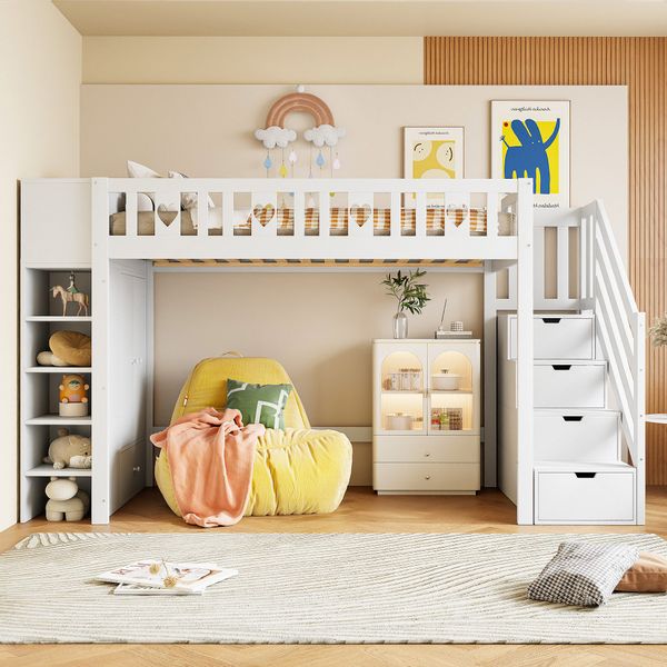 Flieks Hochbett Kinderbett 90x200cm mit Kleiderschrank günstig online kaufen