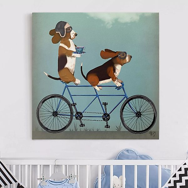 Leinwandbild - Quadrat Radtour - Bassets Tandem günstig online kaufen