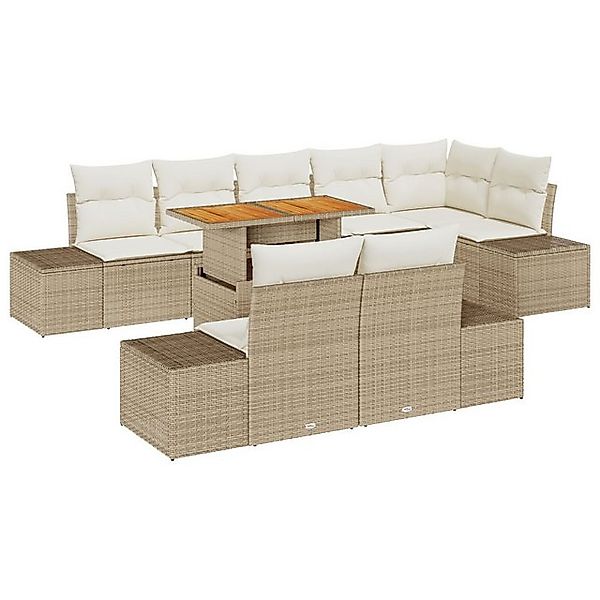 vidaXL Loungesofa 9-teiliges Garten Essset mit Kissen Beige Poly Rattan nho günstig online kaufen
