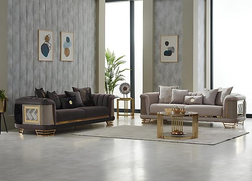 JVmoebel Sofa Komplette Couchgarnitur Polstersofa Dreisitzer Stoffsofa Viol günstig online kaufen