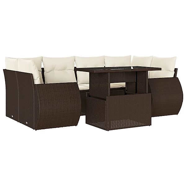 vidaXL 7-Tlg Garten-Sofagarnitur mit Kissen Braun Poly Rattan 3268393 günstig online kaufen