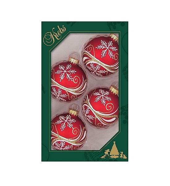 Krebs Glas Lauscha Weihnachtsbaumkugel Glaskugel 4er Set - Rot mit Gold-Wei günstig online kaufen