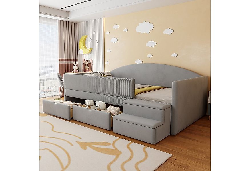 Flieks Polsterbett, Kinderbett Einzelbett 90x190cm mit 2 Schubladen Treppe günstig online kaufen