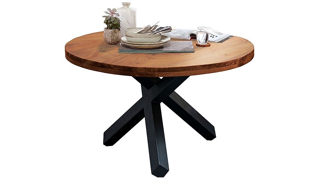 Massivart® Esstisch EDUARDO Massivholztisch rund 130 cm / Akazienholz lacki günstig online kaufen