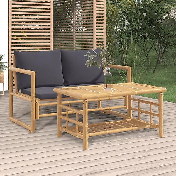 Vidaxl 2-tlg. Garten-lounge-set Mit Dunkelgrauen Kissen Bambus günstig online kaufen