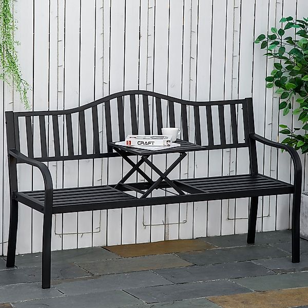 Outsunny Gartenbank mit ausziehbarem Tisch für 2-3 Personen, Metall Parkban günstig online kaufen