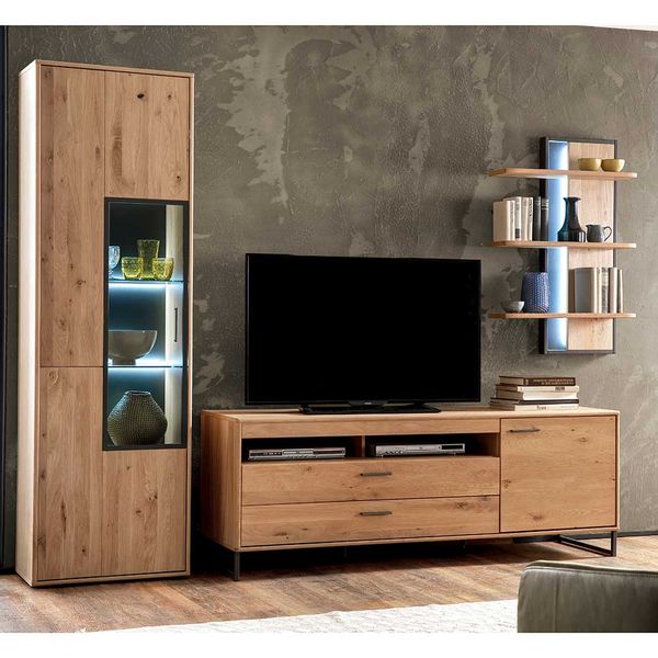 Anbauwand in Eiche Bianco und Anthrazit modern (dreiteilig) günstig online kaufen