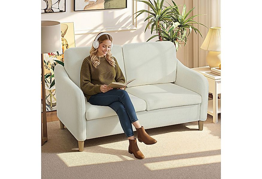 HOMCOM 2-Sitzer kleine Couch mit Wurfkissen, Sherpa-Fleece-Optik, Couch 1 T günstig online kaufen