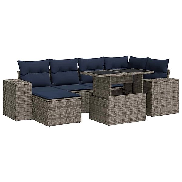 vidaXL 9-Tlg Garten-Sofagarnitur mit Kissen Grau Poly Rattan Akazie 3326832 günstig online kaufen