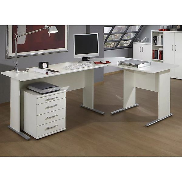 Schreibtisch Set STETTIN-16 weiß, Eckschreibtisch mit Container, B x H x T: günstig online kaufen