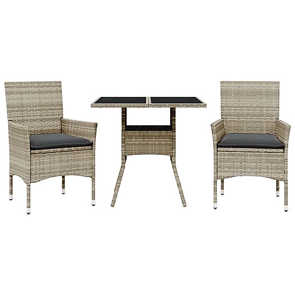 vidaXL 3-Tlg Garten-Essgruppe mit Kissen Hellgrau Poly Rattan Glas 3278611 günstig online kaufen