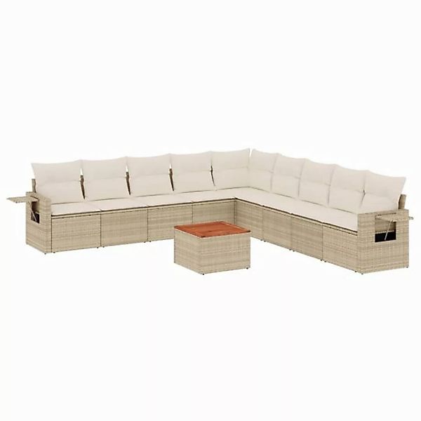 vidaXL Sofaelement 10-tlg. Garten-Sofagarnitur mit Kissen Beige Poly Rattan günstig online kaufen