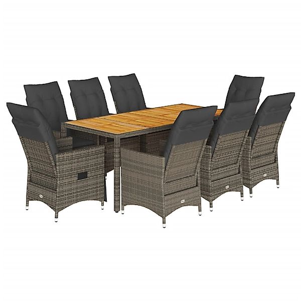 vidaXL 9-Tlg Garten-Essgruppe mit Kissen Grau Poly Rattan 3276731 günstig online kaufen