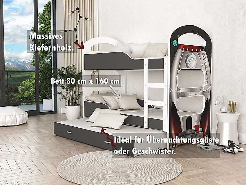 AJKmeble Hochbett 80x160cm und 80x190cm in 4 Farben Bus Prinzessin Rakete P günstig online kaufen