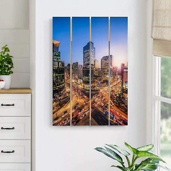 Holzbild Plankenoptik Stadtlichter von Gangnam günstig online kaufen