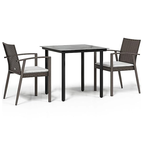 vidaXL 3-Tlg Garten-Essgruppe mit Kissen Poly Rattan und Stahl 3186985 günstig online kaufen
