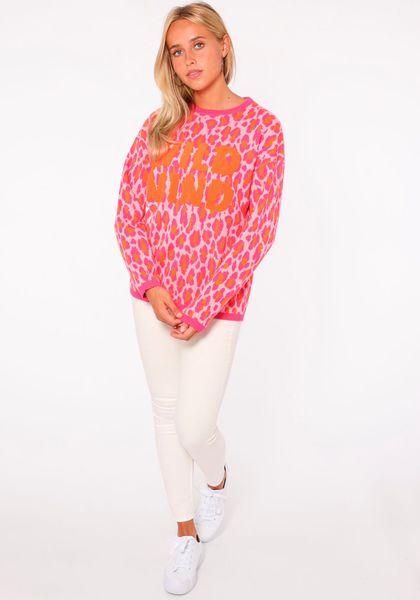 Zwillingsherz Rundhalspullover "Leo-Wild Mind" Animal-Muster, Neon-Schriftz günstig online kaufen