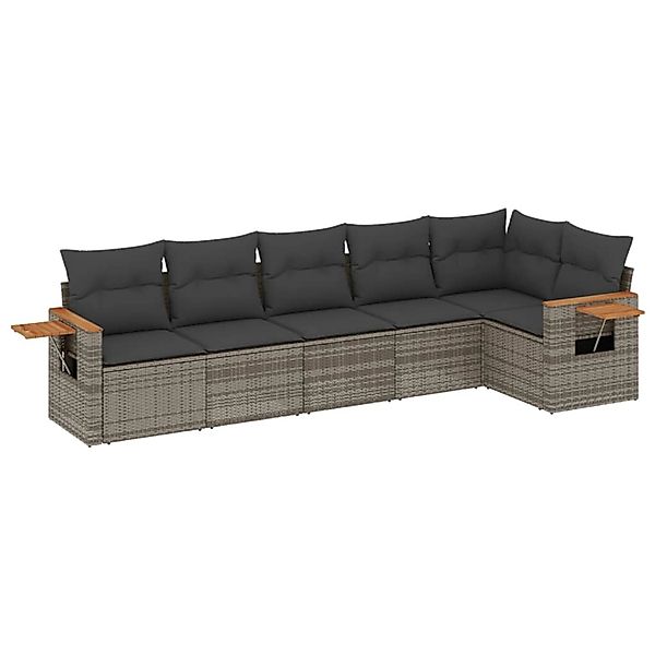 vidaXL 6-Tlg Garten-Sofagarnitur mit Kissen Grau Poly Rattan 3226830 günstig online kaufen