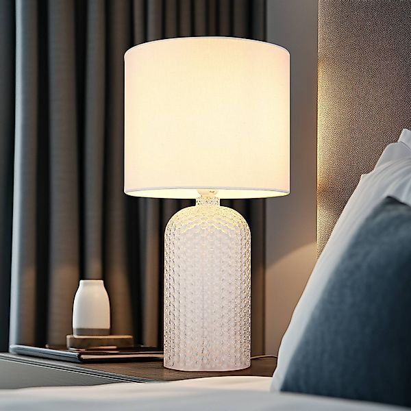 Tischlampe Sofia, weiß, Höhe 50 cm, Stoff/Glas günstig online kaufen
