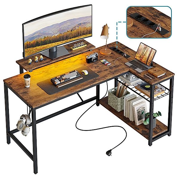 Bestier Gamingtisch Gaming-Schreibtisch L-Form mit LED, günstig online kaufen