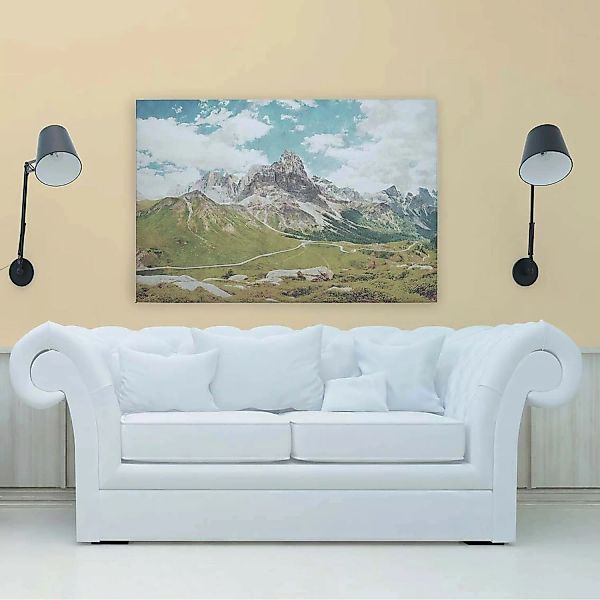 Bricoflor Leinwandbild 120X80 Berge In Pastellfarben Retro Wandbild Mit Alp günstig online kaufen