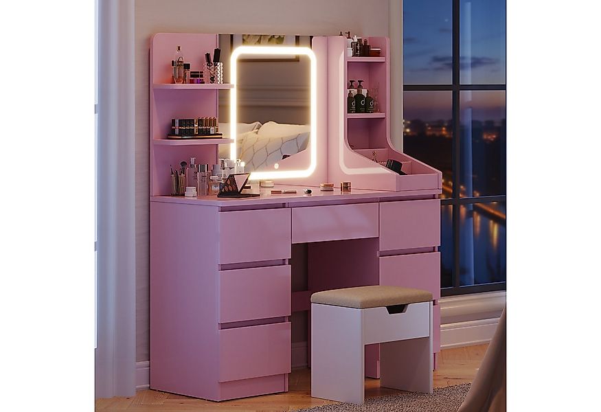 Furnicopia Schminktisch Einstellbare Helligkeit mit 7 Schubladen und 8 offe günstig online kaufen
