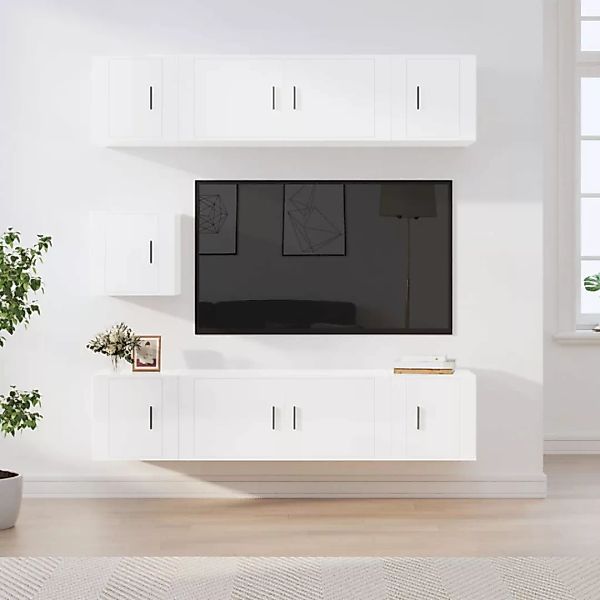 Vidaxl 7-tlg. Tv-schrank-set Hochglanz-weiß Holzwerkstoff günstig online kaufen