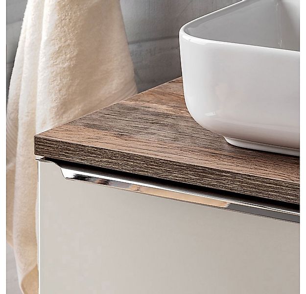 Lomadox Badmöbel-Set PUEBLA-56-TAUPE, (Spar-Set, 4-St), taupe mit Vintage O günstig online kaufen