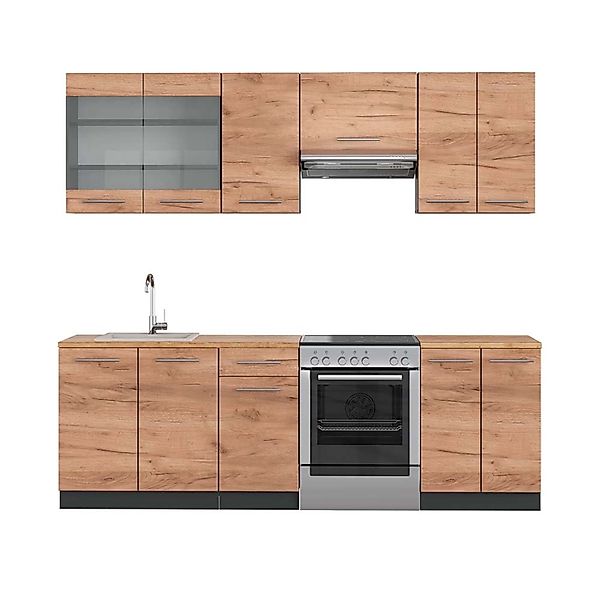 Vicco Fame-Line Küchenzeile Goldkraft Eiche/Anthrazit 240 cm AP Eiche ohne günstig online kaufen